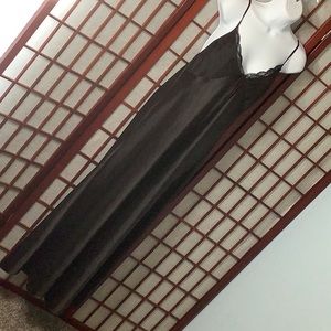 NWOT Black Satin L Long Sexy Slip Nightgown PJs Lingerie Elastic Back Leg Slit